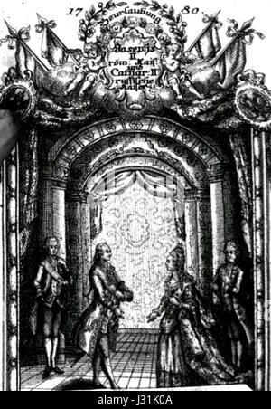 „Abschied Josephs II. Von Katharina II.“ bezieht sich auf ein historisches Ereignis oder Kunstwerk aus dem Jahr 1780, das den Abschied zwischen Kaiser Joseph II. Von Österreich und Kaiserin Katharina II. Von Russland, Schlüsselfiguren der europäischen Geschichte im 18. Jahrhundert, darstellt. Stockfoto