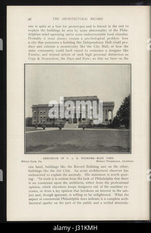 Ein artikel oder Feature aus der Februar-Ausgabe 1904 von Architectural Record, in dem Architekturtrends und bedeutende Entwürfe aus dieser Zeit hervorgehoben werden. Stockfoto
