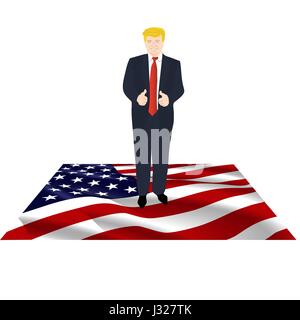 Der Präsident von Amerika stehen auf einer großen amerikanischen Flagge Stock Vektor