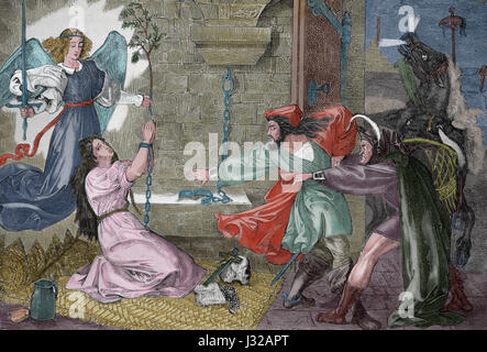 Faust, Gretchen im Gefängnis zu besuchen. Kupferstich von Peter Cornelius, Germna (1783-1867). 1816. Bilder Zu Goethes Faust. Stockfoto