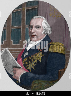 Louis XVIII von Frankreich (1755-1824). Die gewünschte. König von Frankreich. Porträt. Gravur, Nuestro Siglo, 1883. Spanische Ausgabe. Stockfoto