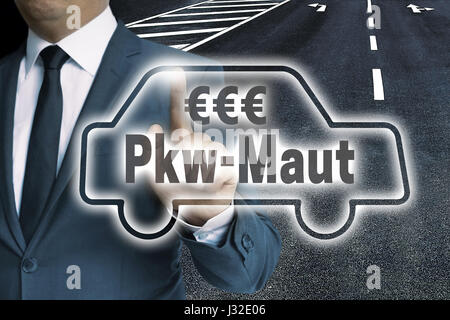 Pkw-Maut (Maut) Auto touchscreen Mann betrieben Konzept. Stockfoto