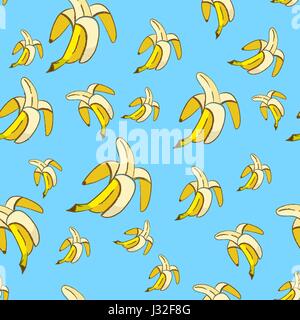 Gelbe Bananen auf blauem Hintergrund nahtlose Muster Stock Vektor