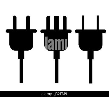 Elektrische Stecker UK und Usa stecken Vektor Illustration schwarzen Stecker Symbol auf weißem Hintergrund. Stock Vektor