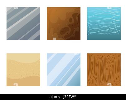 Verschiedene Materialien und Texturen für das Spiel. Vektor flach legen Stein, Holz, Erde. Stock Vektor