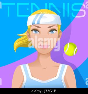 Junge Frau Tennis Spieler-Avatar. Sport aktiven Lebensstil Stock Vektor