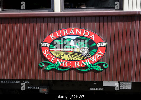 Kuranda Scenic Railway historischen Zug Zeichen, in der Nähe von Cairns, Far North Queensland, FNQ, QLD, Australien Stockfoto