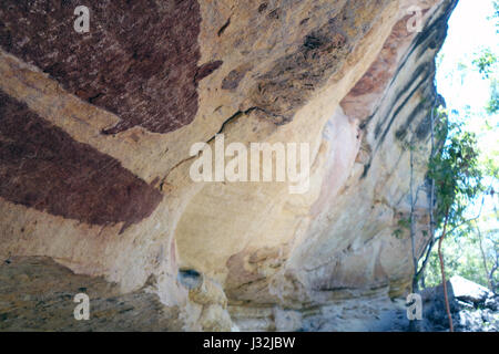 Quinkan Kunst Felsengalerie unter anderem Aale, Jawalbinna, in der Nähe von Laura, southern Cape York, Queensland, Australien. Keine PR Stockfoto