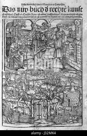Dies bezieht sich auf das Titelbild von „Brunschwig 1508“, möglicherweise ein Buch oder Kunstwerk aus dem Jahr 1508, das ein historisches oder künstlerisches Werk aus dieser Zeit darstellt. Stockfoto