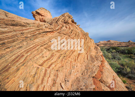 gestreifte Sandstein Slickrock in der Harris-Waschbecken in der Nähe von Escalante, utah Stockfoto