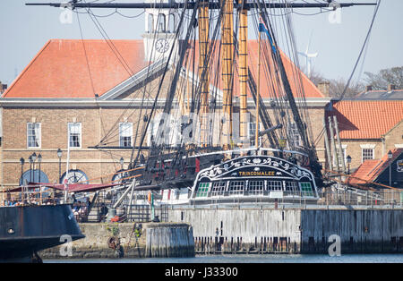 HMS Trincomalee, das älteste Kriegsschiff noch flott am nationalen Museum der königlichen Marine in Hartlepool, England. UK Stockfoto