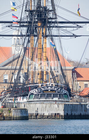 HMS Trincomalee, das älteste Kriegsschiff noch flott am nationalen Museum der königlichen Marine in Hartlepool, England. UK Stockfoto