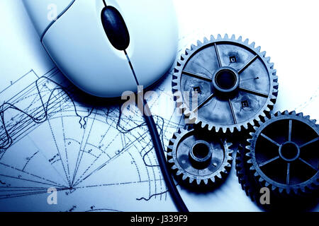 Mechanische Ratschen, Ausarbeitung und Maus in Nahaufnahme Stockfoto