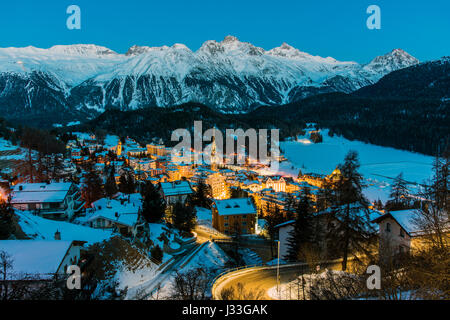 Winter-Blick von St. Moritz, Graubünden, Schweiz Stockfoto