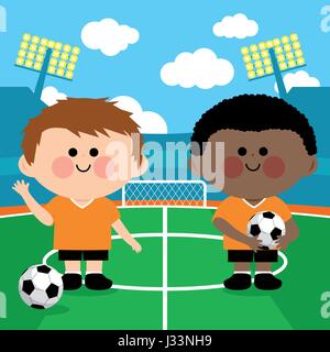 Kinder-Fußball-Spieler in einem Stadion. Vektor-illustration Stock Vektor