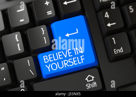Glauben Sie Nahaufnahme des blauen Tastatur Tastatur an sich selbst. 3D. Stockfoto