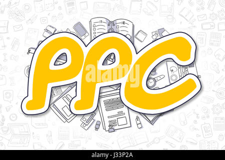 PPC - Doodle gelbe Wort. Business-Konzept. Stockfoto