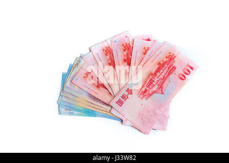 Verbreiten von 1000, 500 und 100 neue Taiwan-Dollar bill isolierten auf weißen Hintergrund Stockfoto