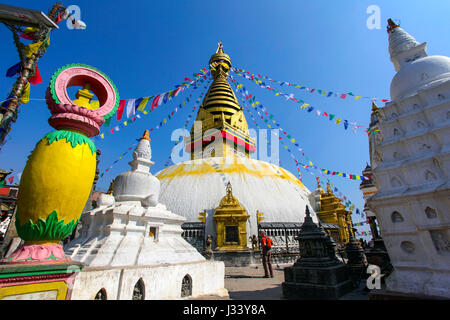 Der Stupa von Swayambhunath, auch als 'Monkey Tempel" bekannt. Kathmandu, Nepal. Stockfoto