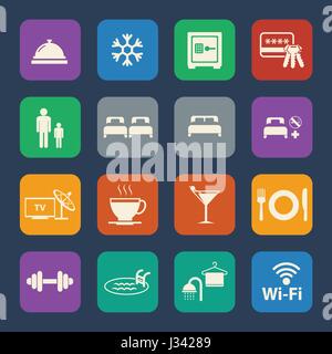 Hotel Icons Set. Flaches Design für die Website und Mobile Anwendungen. Vektor Stock Vektor