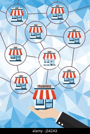 Franchise-Business-System mit Polygon-Hintergrund. Business-Konzept Stock Vektor