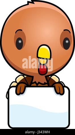 Ein Cartoon Illustration einen Baby-Truthahn mit ein leeren Zeichen. Stock Vektor