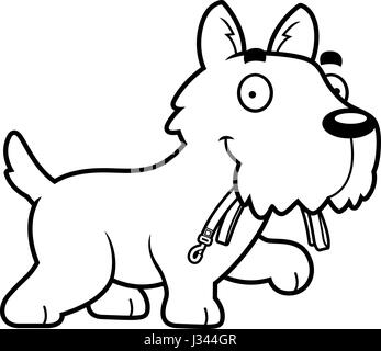 Ein Cartoon Illustration der Schotte zu Fuß mit der Leine in den Mund. Stock Vektor