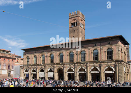 Piazza Maggiore in Bologna Stockfoto