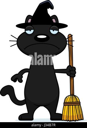 Ein Cartoon Illustration eine schwarze Katze Hexe traurig schauen. Stock Vektor