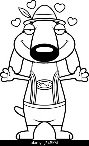 Eine Karikatur Illustration eines Dackels in Lederhosen bereit, eine Umarmung zu geben. Stock Vektor
