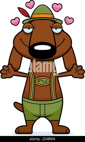 Eine Karikatur Illustration eines Dackels in Lederhosen bereit, eine Umarmung zu geben. Stock Vektor