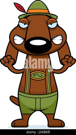 Eine Karikatur Illustration eines Dackels in Lederhose suchen Sie wütend. Stock Vektor