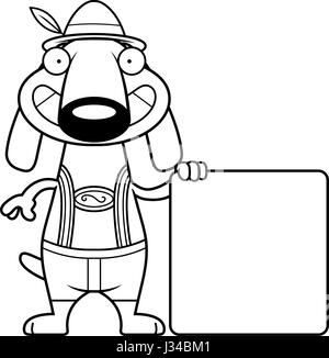 Eine Karikatur Illustration eines Dackels in Lederhosen mit einem Schild. Stock Vektor