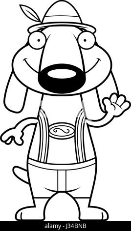 Eine Karikatur Illustration eines Dackels in Lederhosen winken. Stock Vektor