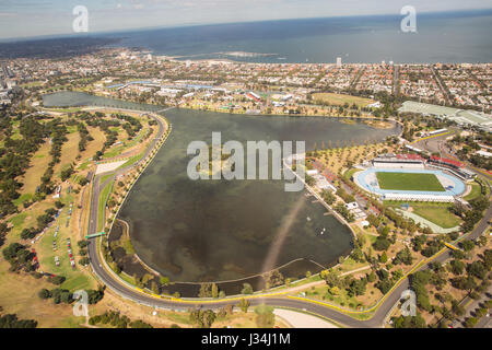 Luftbild von der Albert Park Rennen verfolgen bei der 2017 Australian Formula One Grand Prix Stockfoto