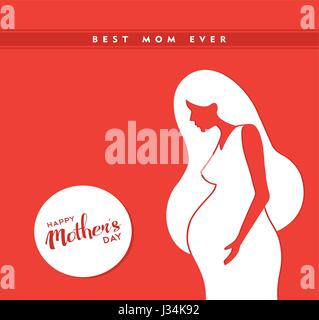 Glückliche Mütter Tag Illustration, schwangere Frauen-Silhouette mit beste Mama immer Typografie Zitat. EPS10 Vektor. Stock Vektor