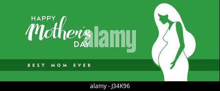 Glückliche Mütter Tag Illustration für social-Media-Header, schwangere Frauen-Silhouette mit beste Mama immer Typografie Zitat. EPS10 Vektor. Stock Vektor