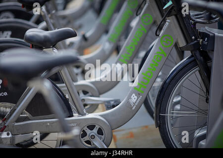 Motivieren Sie betriebenen Hubway Fahrrad Share-System Boston, Massachusetts, Vereinigte Staaten, USA, Stockfoto