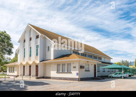 BONNIEVALE, Südafrika - 26. März 2017: die Halle von der Dutch Reformed Church in Bonnievale, einer Kleinstadt in der Provinz Western Cape Stockfoto