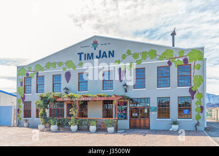 BONNIEVALE, Südafrika - 26. März 2017: die Heimat von Tim Jan, ein Getränk aus reinem Aloe Ferox-Saft und ein natürliches Konservierungsmittel in Form von Stockfoto