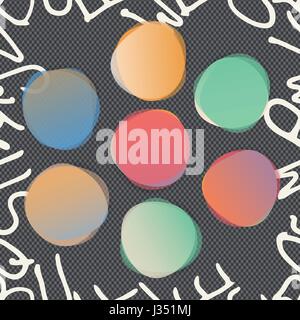 Gestapelte runde bunte Aquarell Vektorformen. Abstrakte Banner. Weiße Buchstaben auf schwarzen Hintergrund im Quadrat Stock Vektor