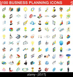 100 Business Planung Icons Set, isometrische Stil Stock Vektor