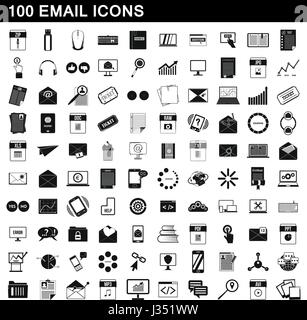 100 e-Mail Icons Set, einfachen Stil Stock Vektor