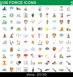 100 zwingen Icons Set, Cartoon-Stil Stock Vektor