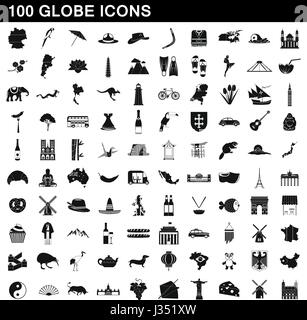 100 Globus Icons Set, einfachen Stil Stock Vektor