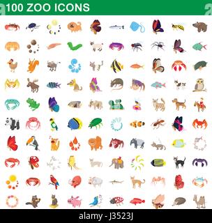 100 Zoo Icons set, cartoon-Stil Stock Vektor