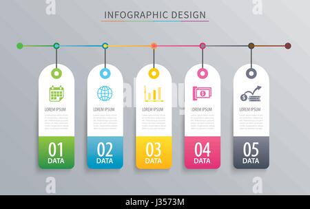 Infografiken Tag Banner 5 Option Vorlage. Vector Illustration Hintergrund. Einsetzbar für Workflow-Layout, Daten, Business Schritt, Web-Design. Stock Vektor