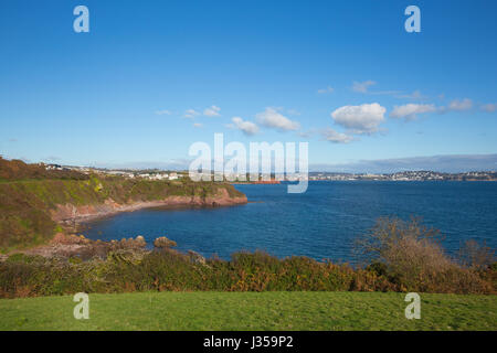 Blick auf Devon-Meer und Küste in Richtung Torquay England UK aus Salturn Cove im Sommer Stockfoto