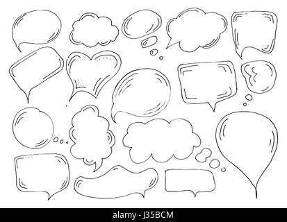 Sprech- oder Luftblasen in verschiedenen Formen und Größen. Handgezeichnete Cartoon-Doodle-Vektor-Illustration. Stock Vektor