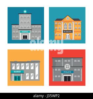 Reihe verschiedener Hochbau Fassade Stock Vektor